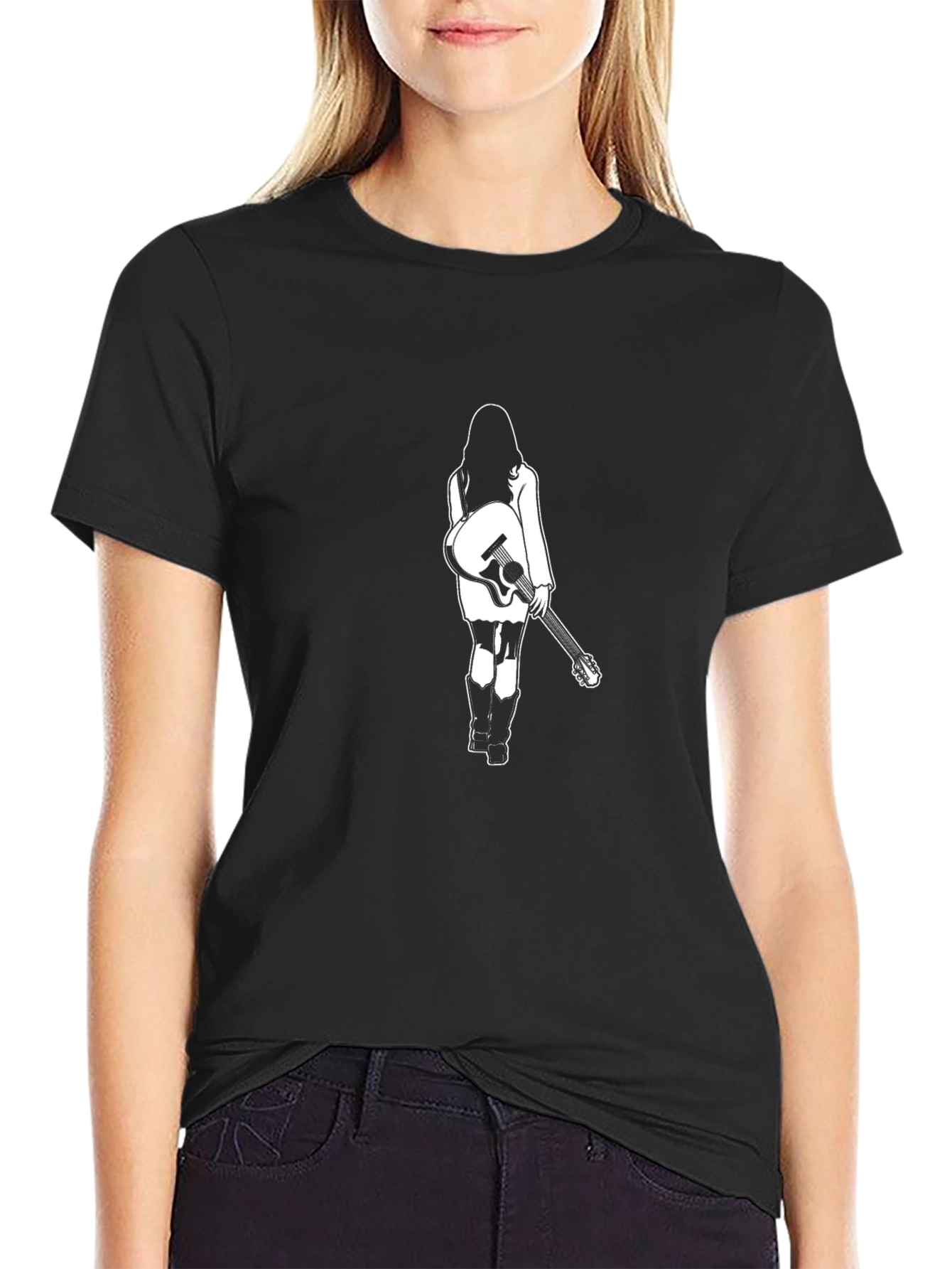 Guitar Girl Graphic Tee - Black Unisex T-Shirt