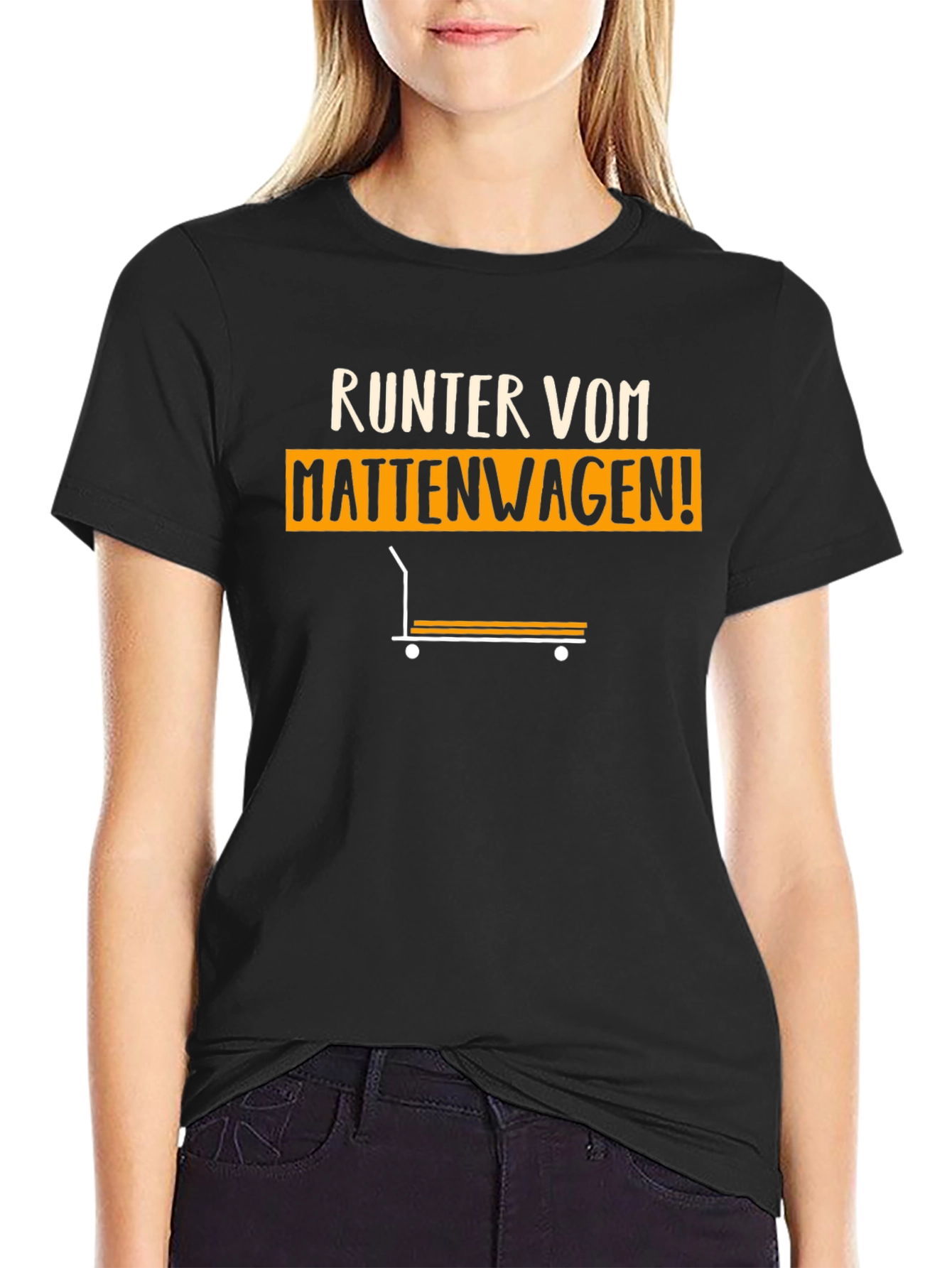 Runter Vom Mattenwagen! Black Graphic Tee
