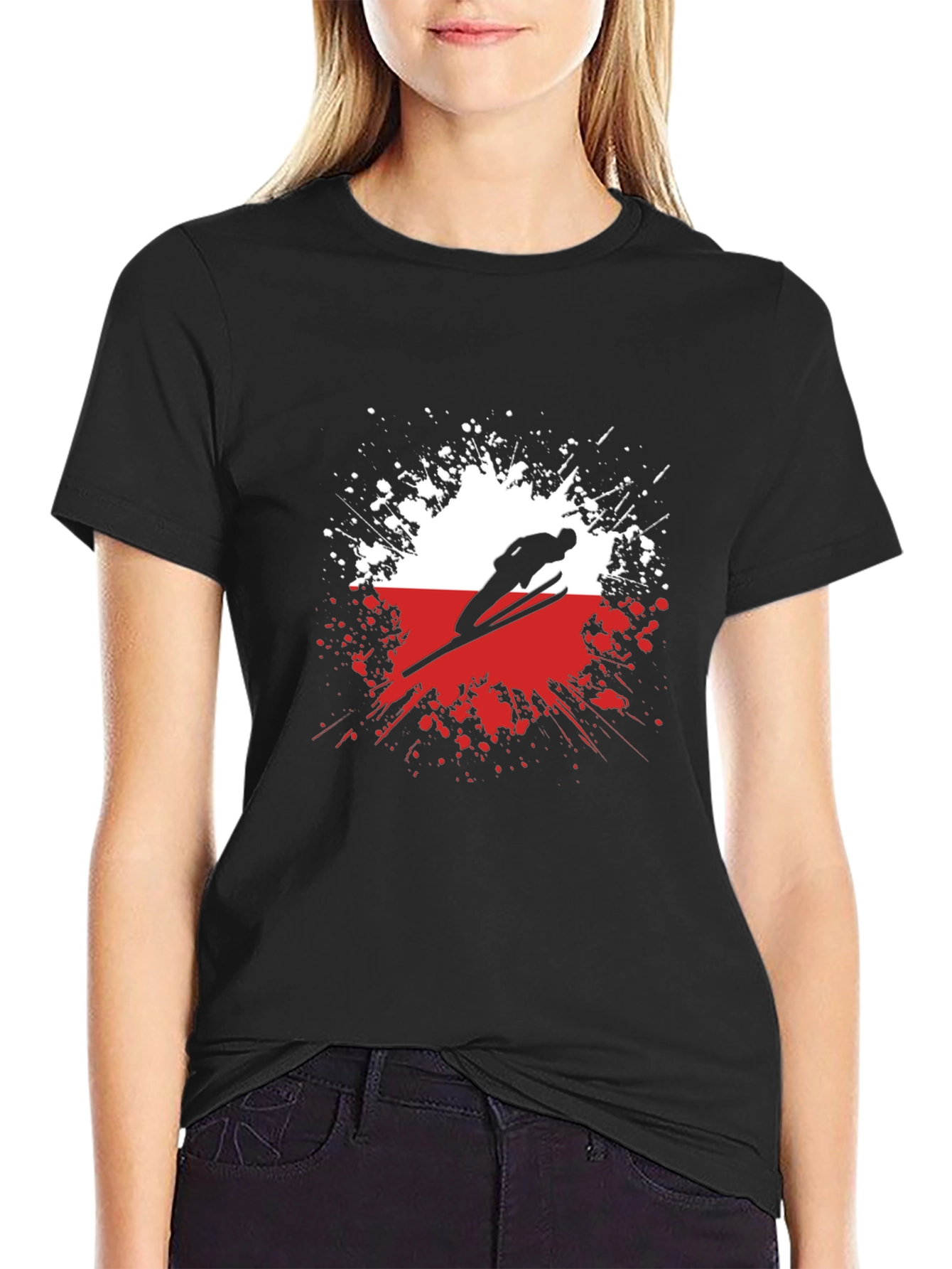 Ski Jumper Graphic Tee - Sporty Black T-Shirt