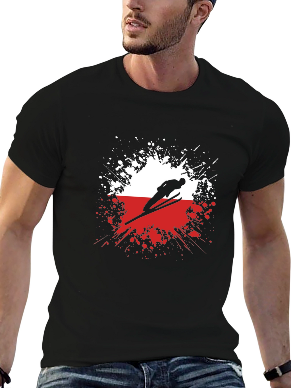Ski Jumper Graphic Tee - Sporty Black T-Shirt