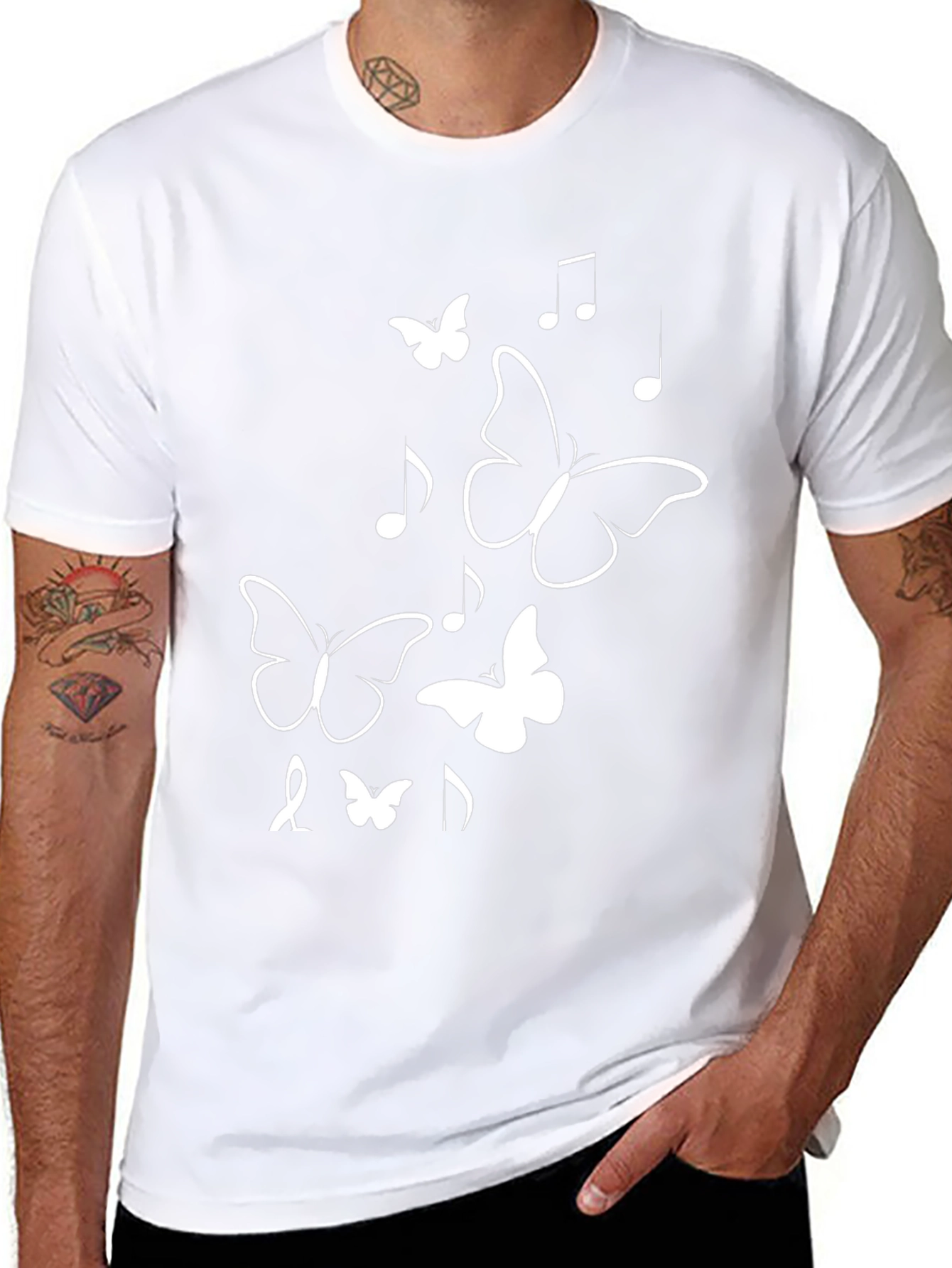Butterfly & Music Note Graphic Tee - Black