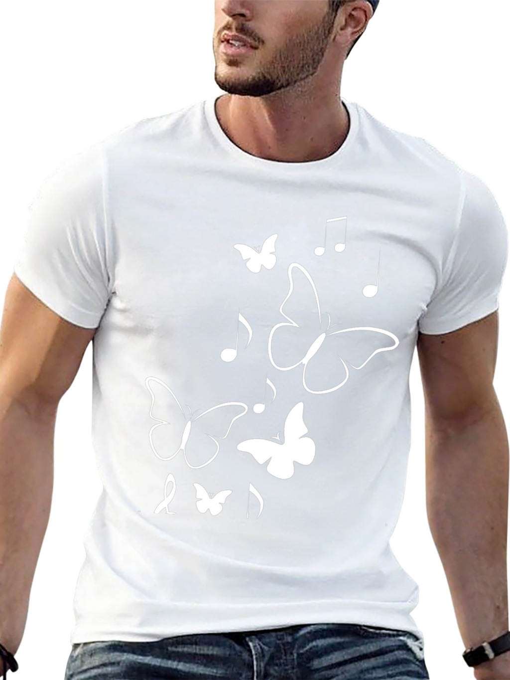 Butterfly & Music Note Graphic Tee - Black