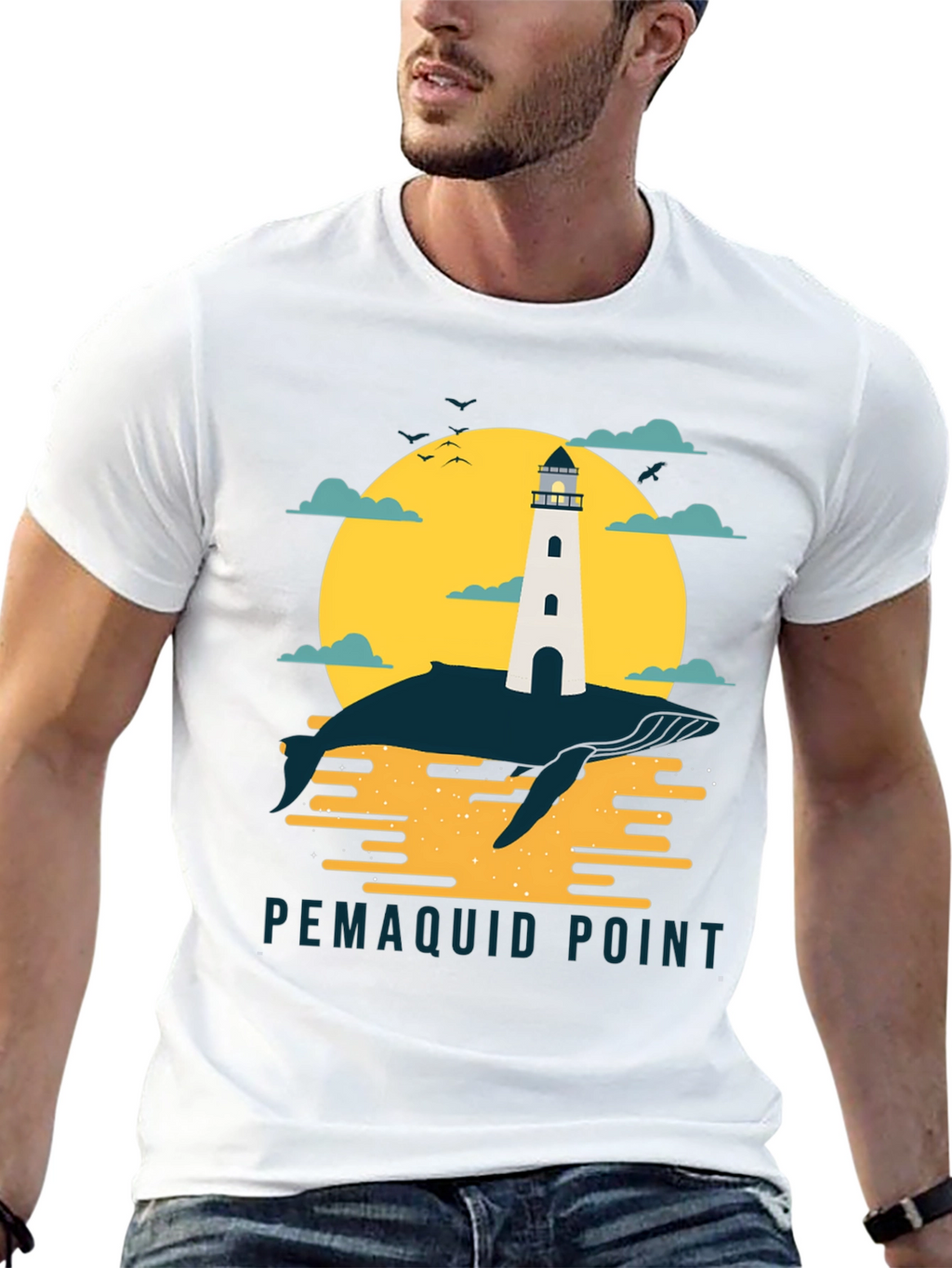 Pemaquid Point Lighthouse Whale Graphic T-Shirt