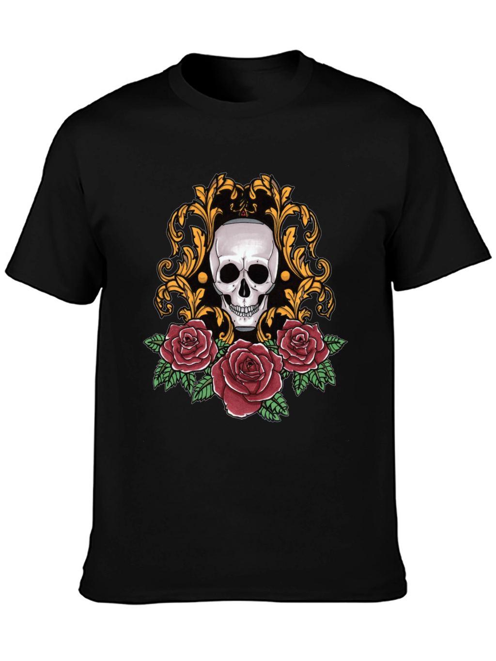 Skull & Roses Graphic Tee - Stylish Black T-Shirt