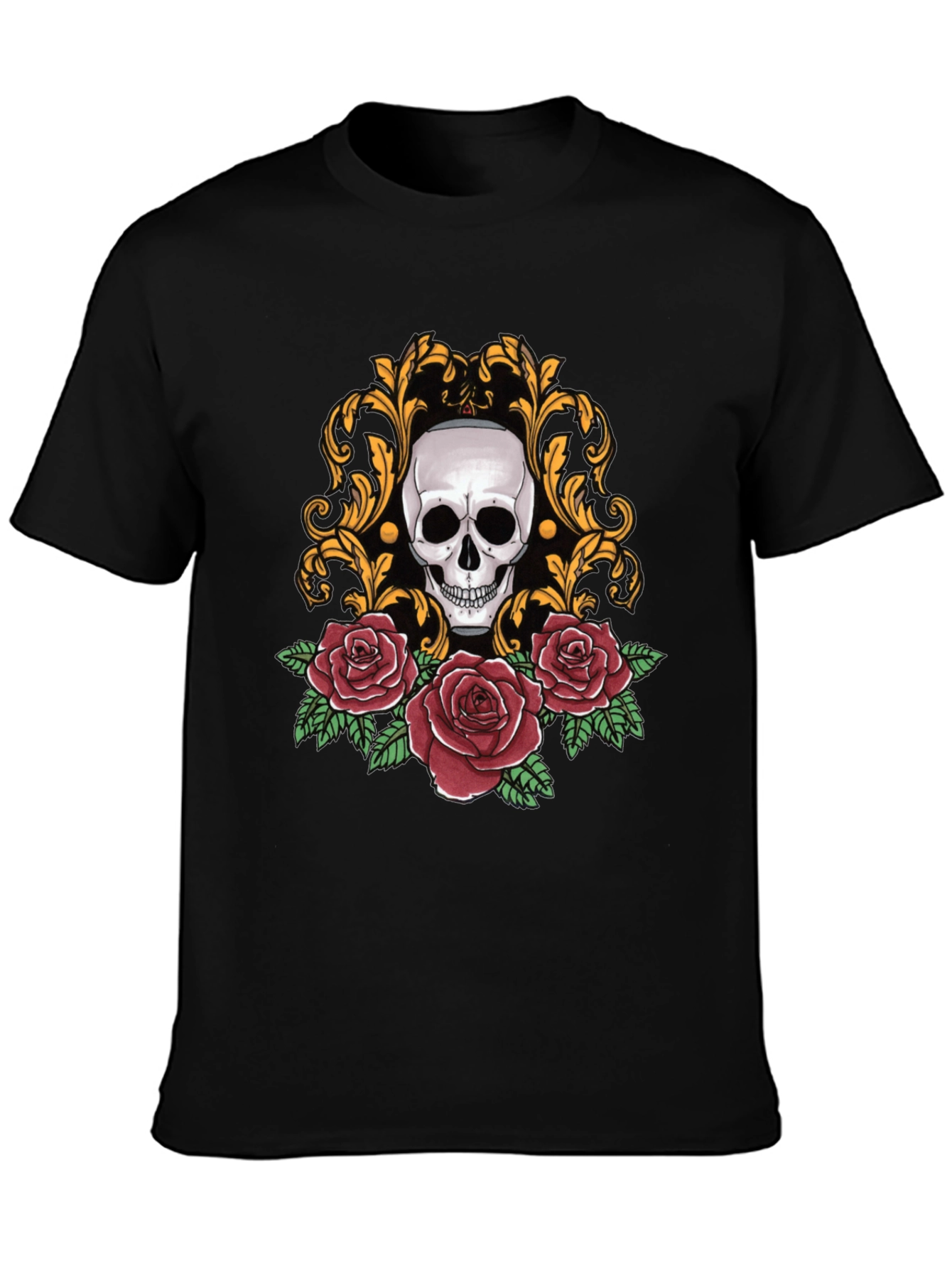 Skull & Roses Graphic Tee - Stylish Black T-Shirt