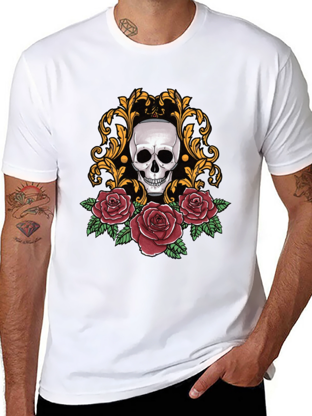 Skull & Roses Graphic Tee - Stylish Black T-Shirt