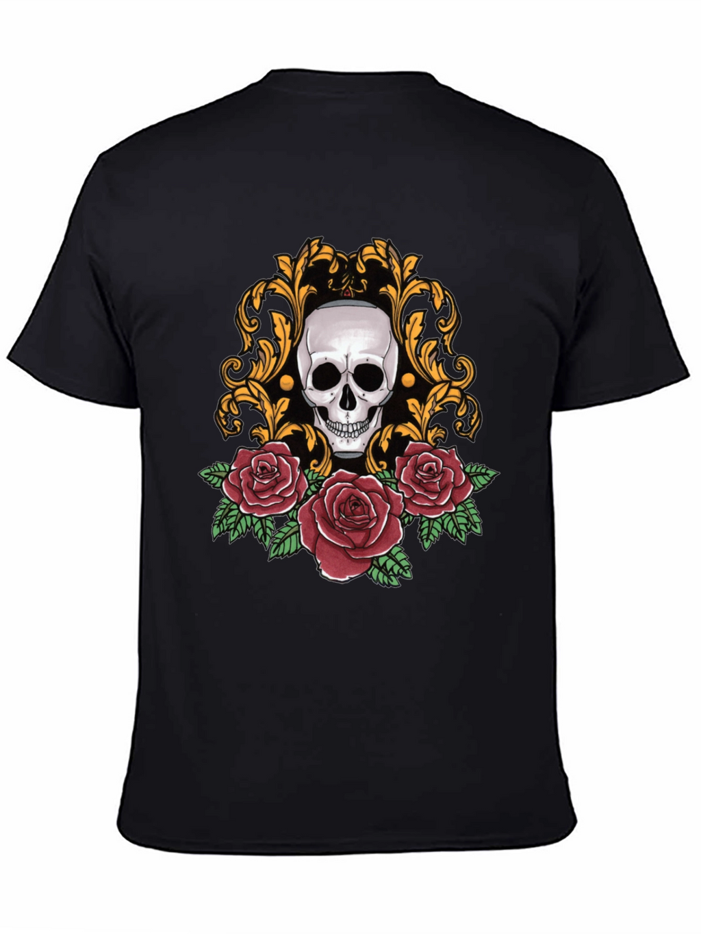 Skull & Roses Graphic Tee - Stylish Black T-Shirt