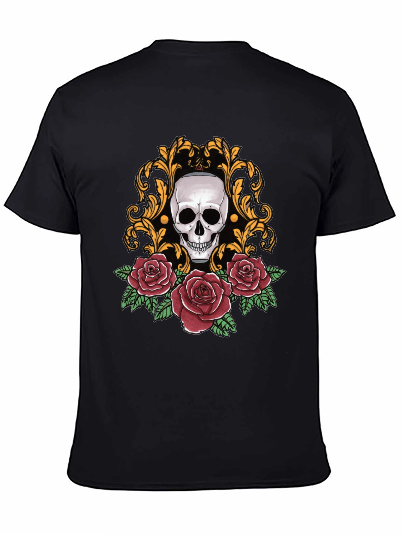 Skull & Roses Graphic Tee - Stylish Black T-Shirt