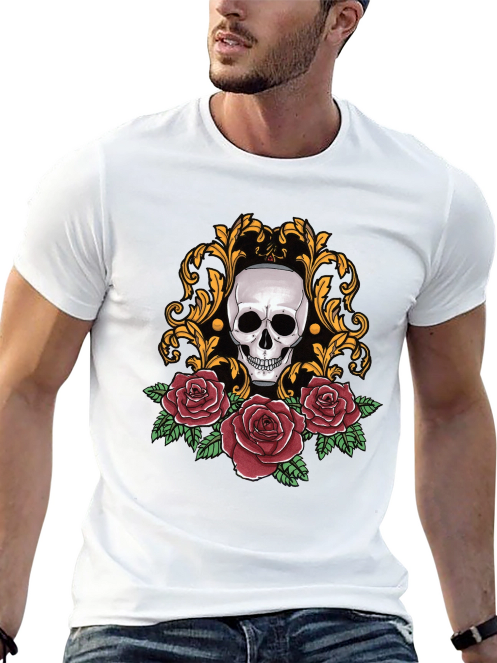 Skull & Roses Graphic Tee - Stylish Black T-Shirt