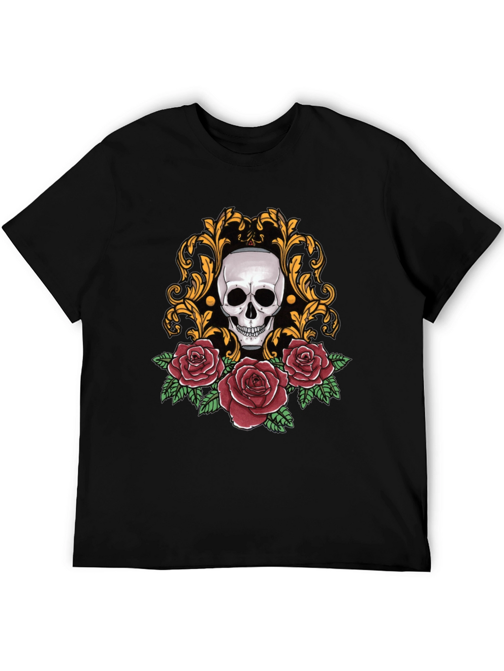 Skull & Roses Graphic Tee - Stylish Black T-Shirt