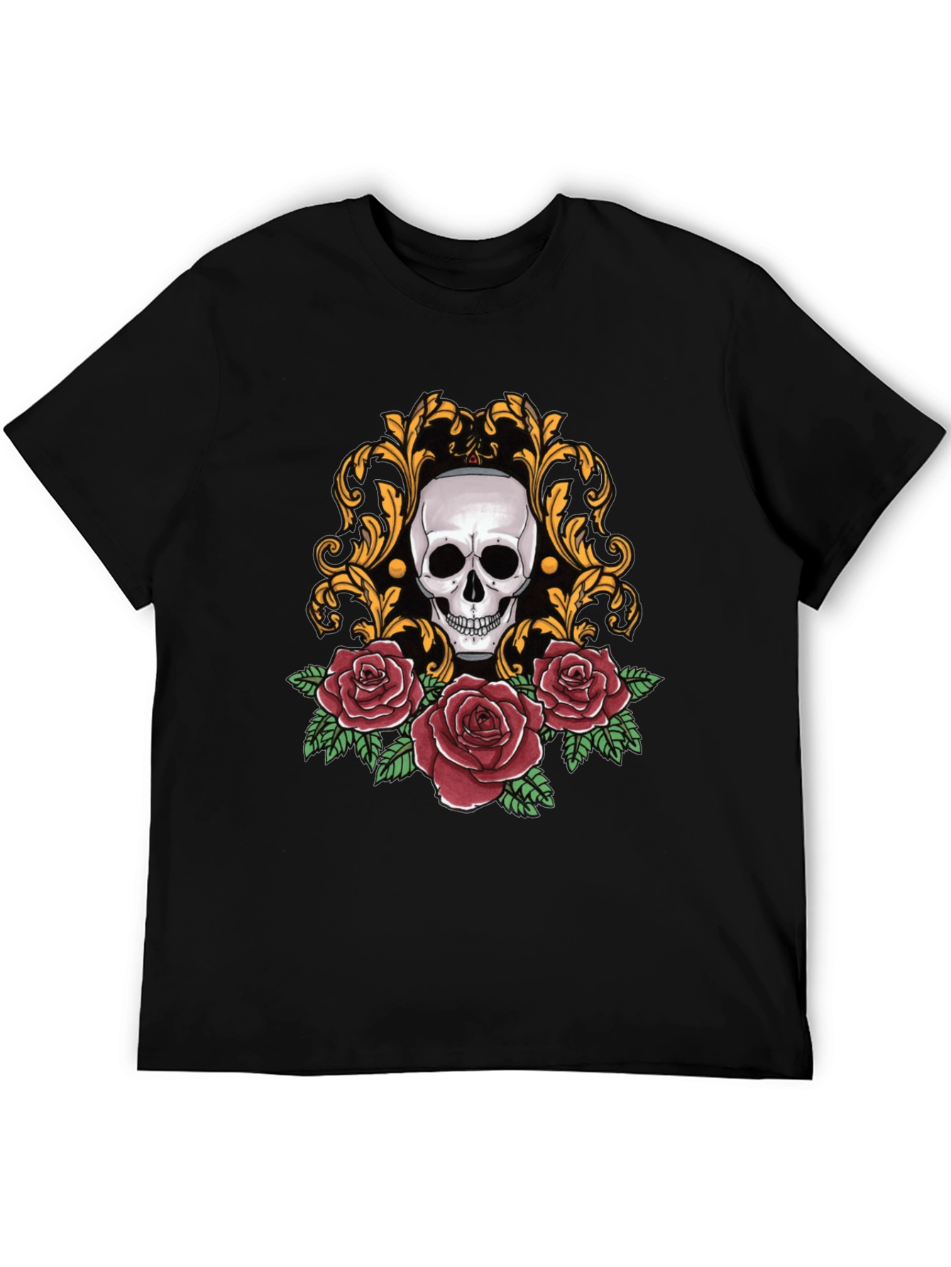Skull & Roses Graphic Tee - Stylish Black T-Shirt
