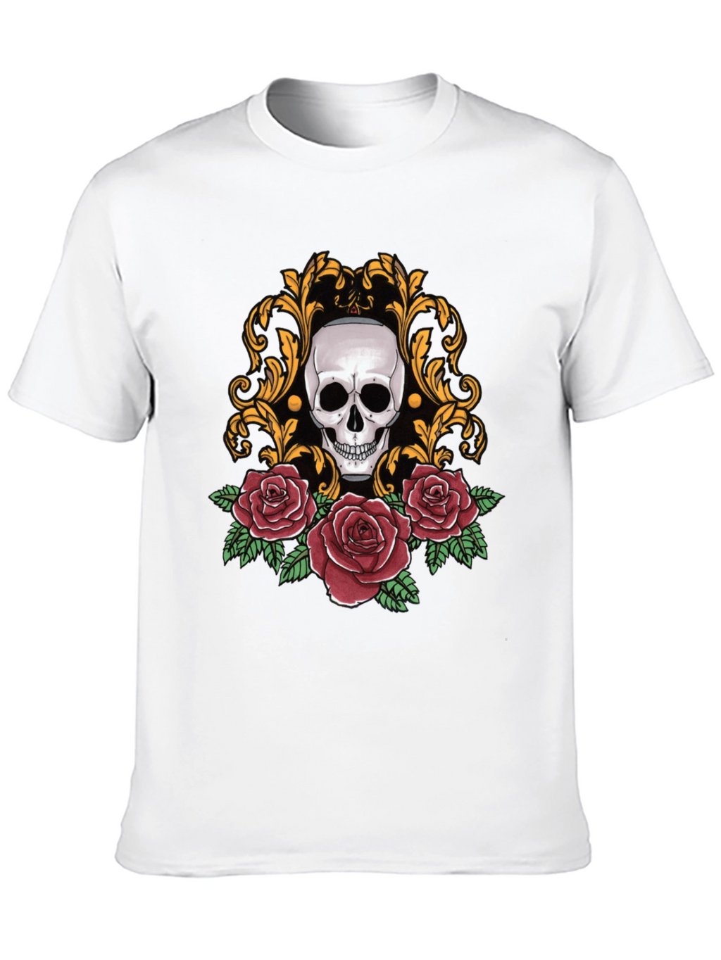 Skull & Roses Graphic Tee - Stylish Black T-Shirt