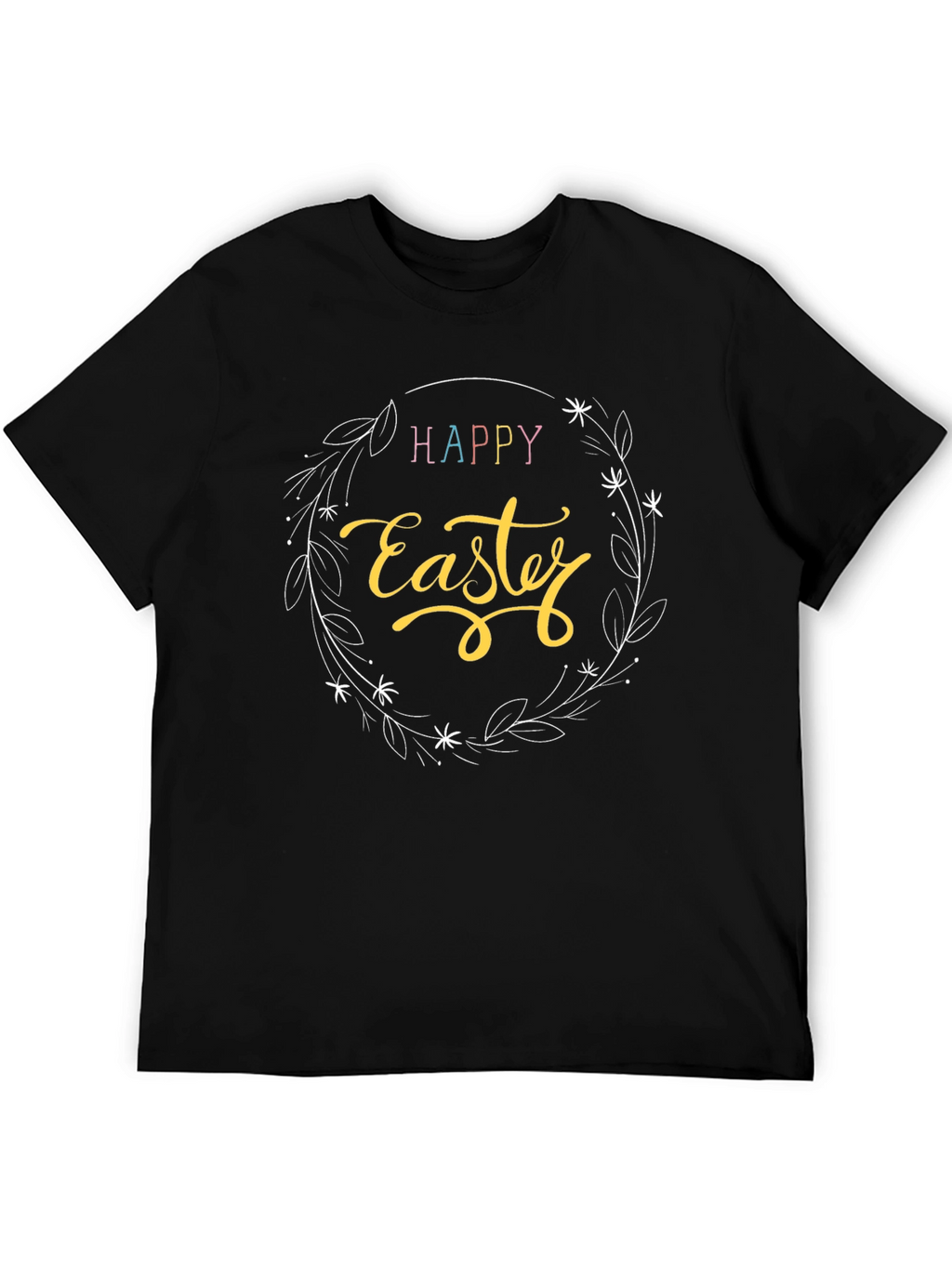Happy Easter Graphic T-Shirt - Black Crew Neck