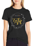 Happy Easter Graphic T-Shirt - Black Crew Neck