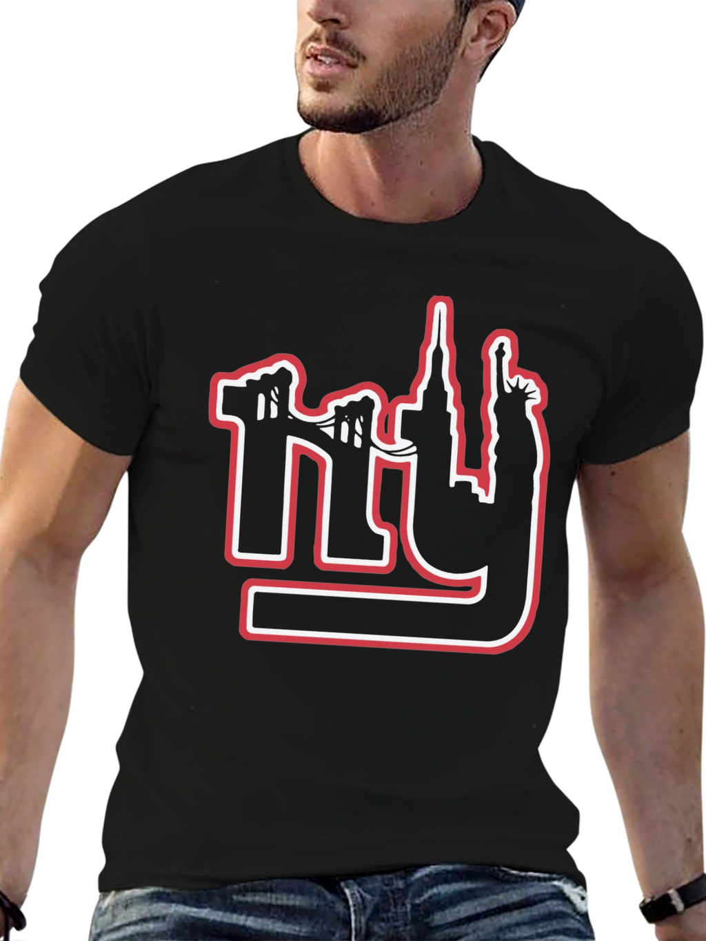 NY Skyline Graphic Print Black T-Shirt