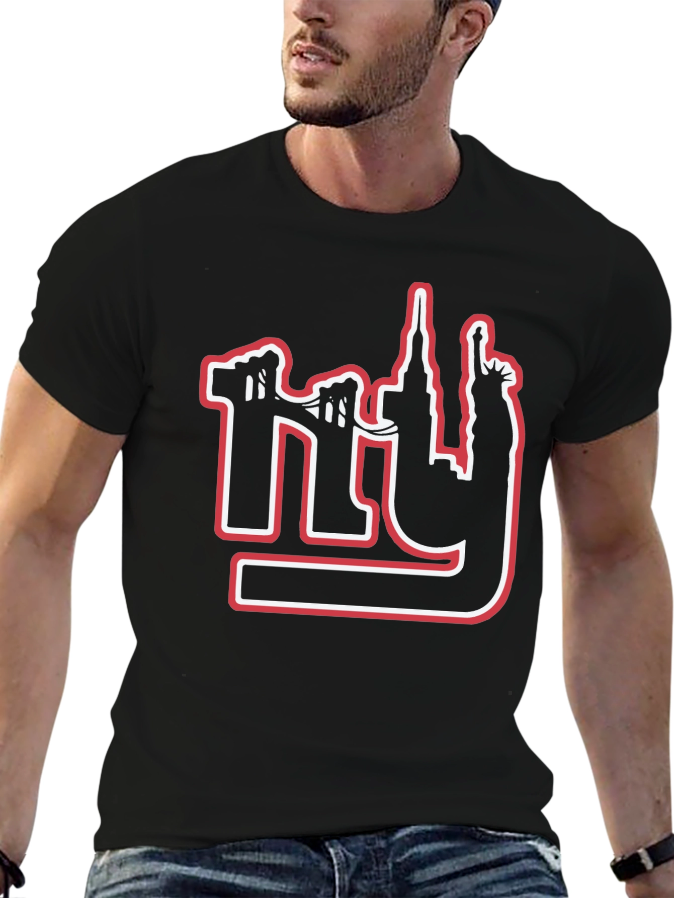 NY Skyline Graphic Print Black T-Shirt