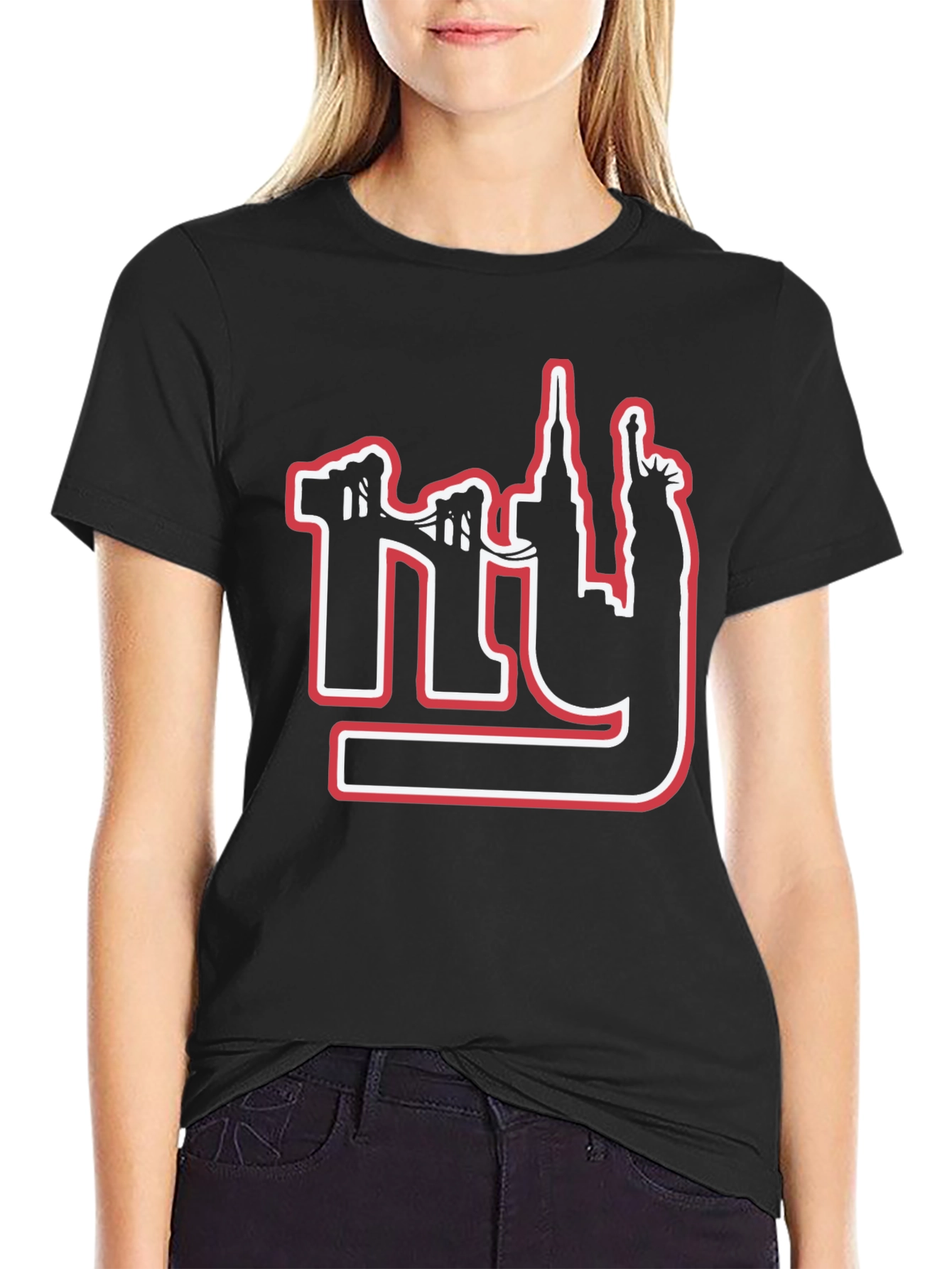 NY Skyline Graphic Print Black T-Shirt