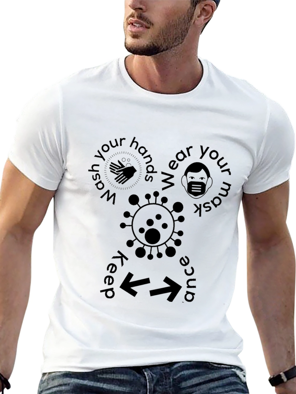 Wash Mask Keep Distance Black T-Shirt