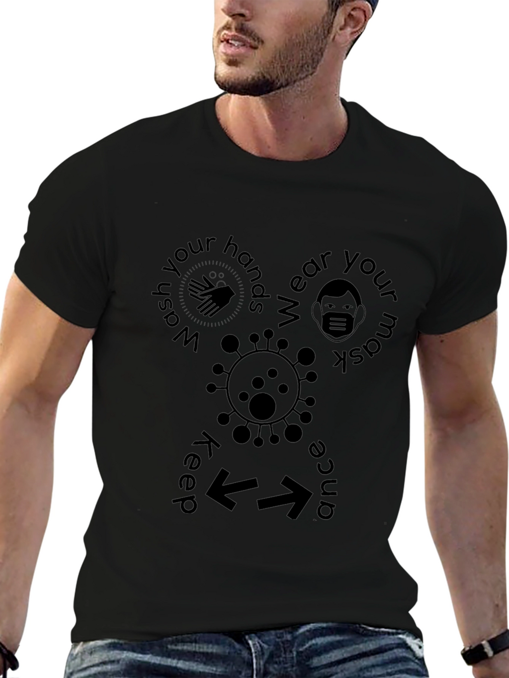 Wash Mask Keep Distance Black T-Shirt