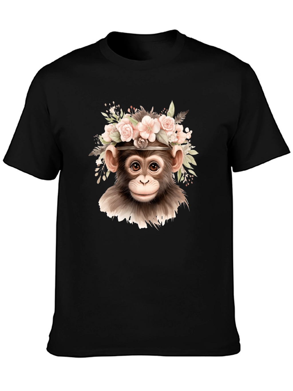 Floral Monkey Graphic Tee - Black Cotton Blend