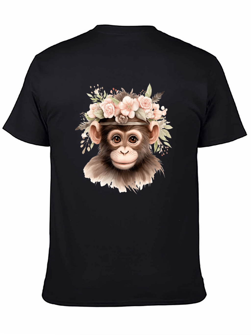 Floral Monkey Graphic Tee - Black Cotton Blend