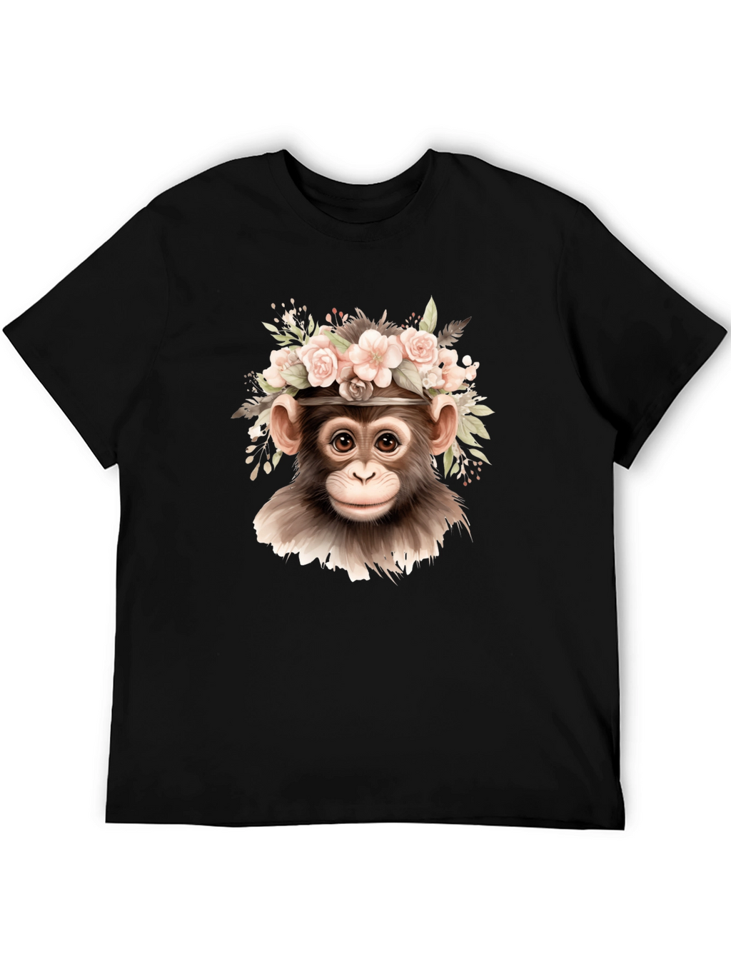 Floral Monkey Graphic Tee - Black Cotton Blend