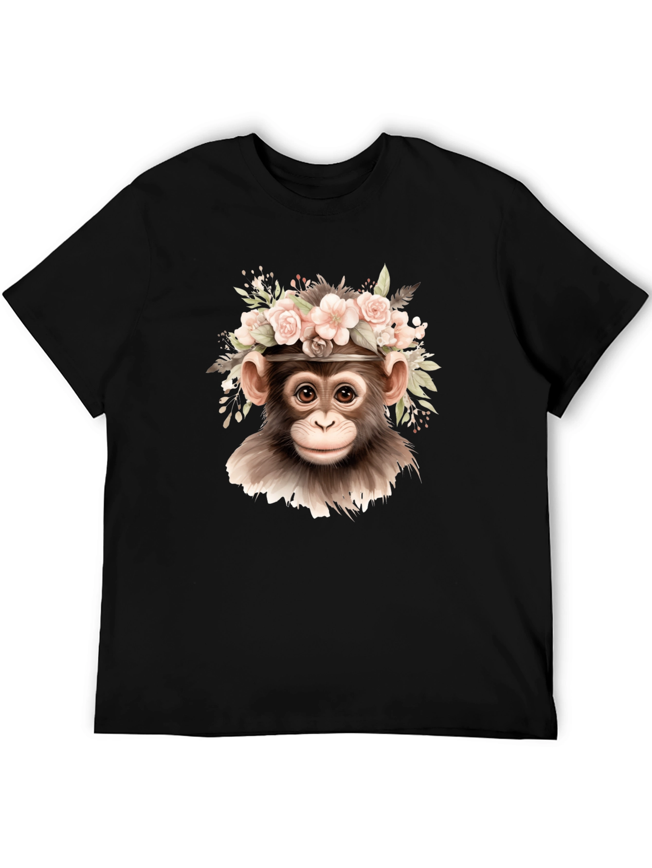 Floral Monkey Graphic Tee - Black Cotton Blend