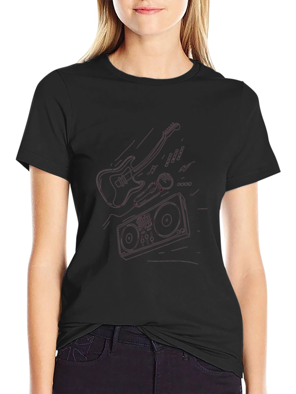 Retro Music Graphic Tee - Black Cotton T-Shirt