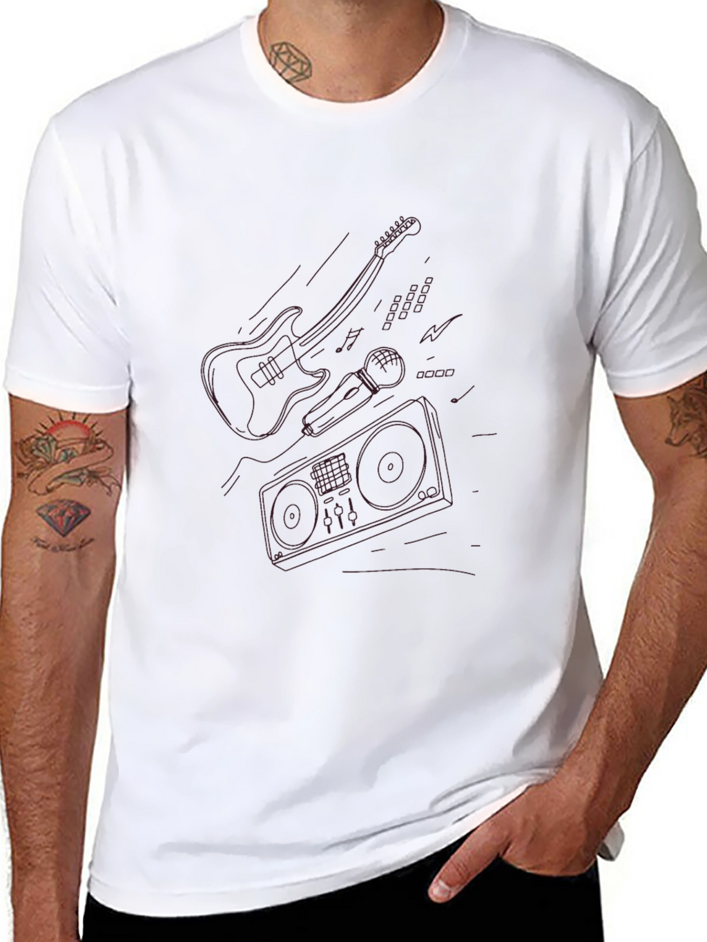 Retro Music Graphic Tee - Black Cotton T-Shirt