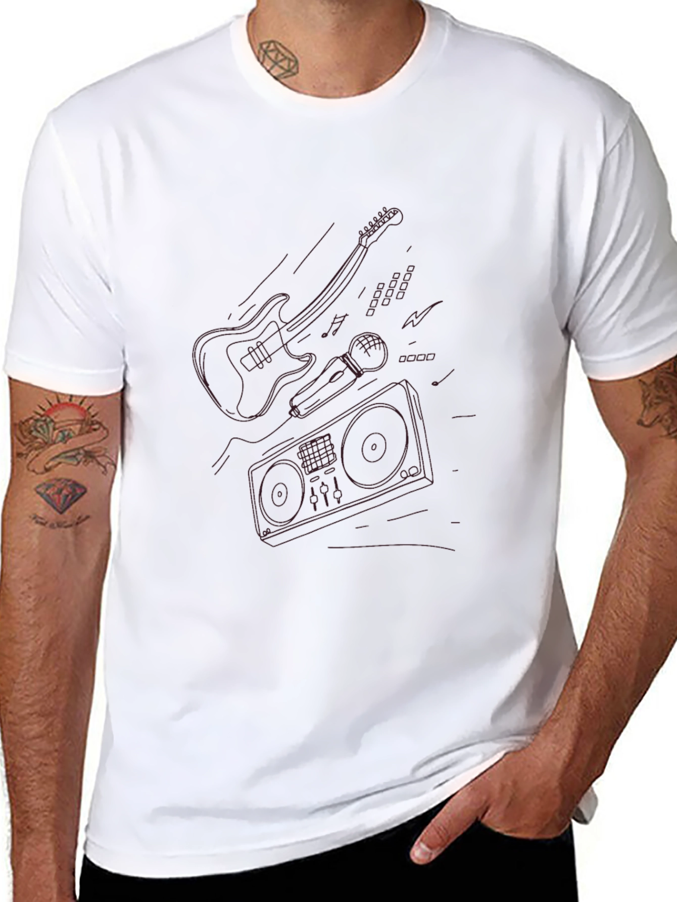 Retro Music Graphic Tee - Black Cotton T-Shirt