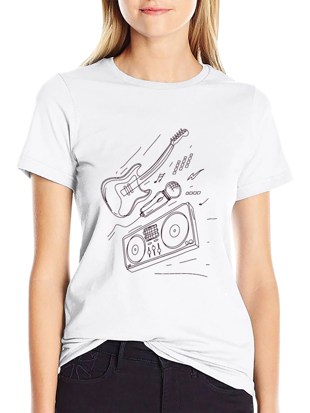 Retro Music Graphic Tee - Black Cotton T-Shirt