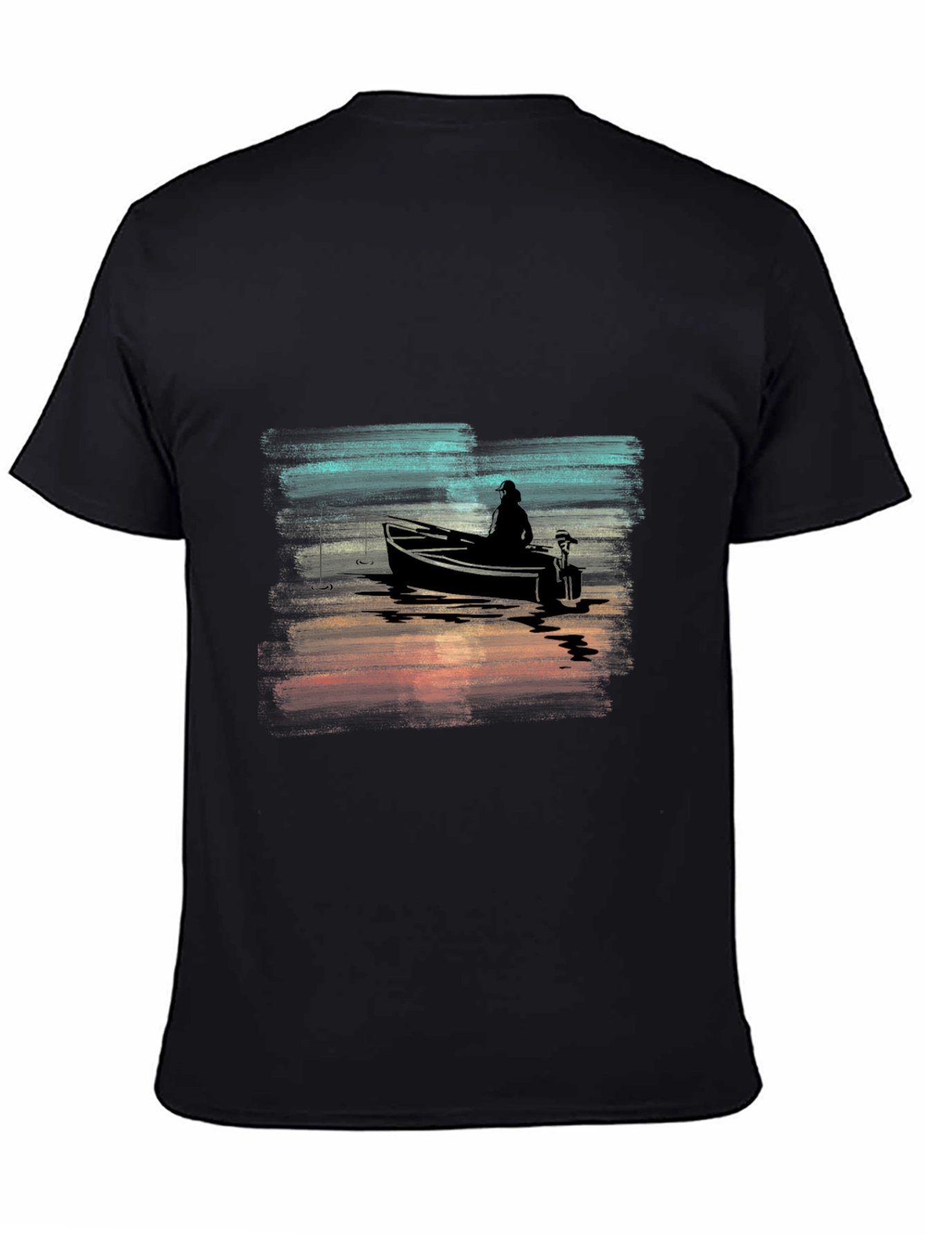 Vintage Fishing Boat Graphic Tee - Black Cotton T-Shirt
