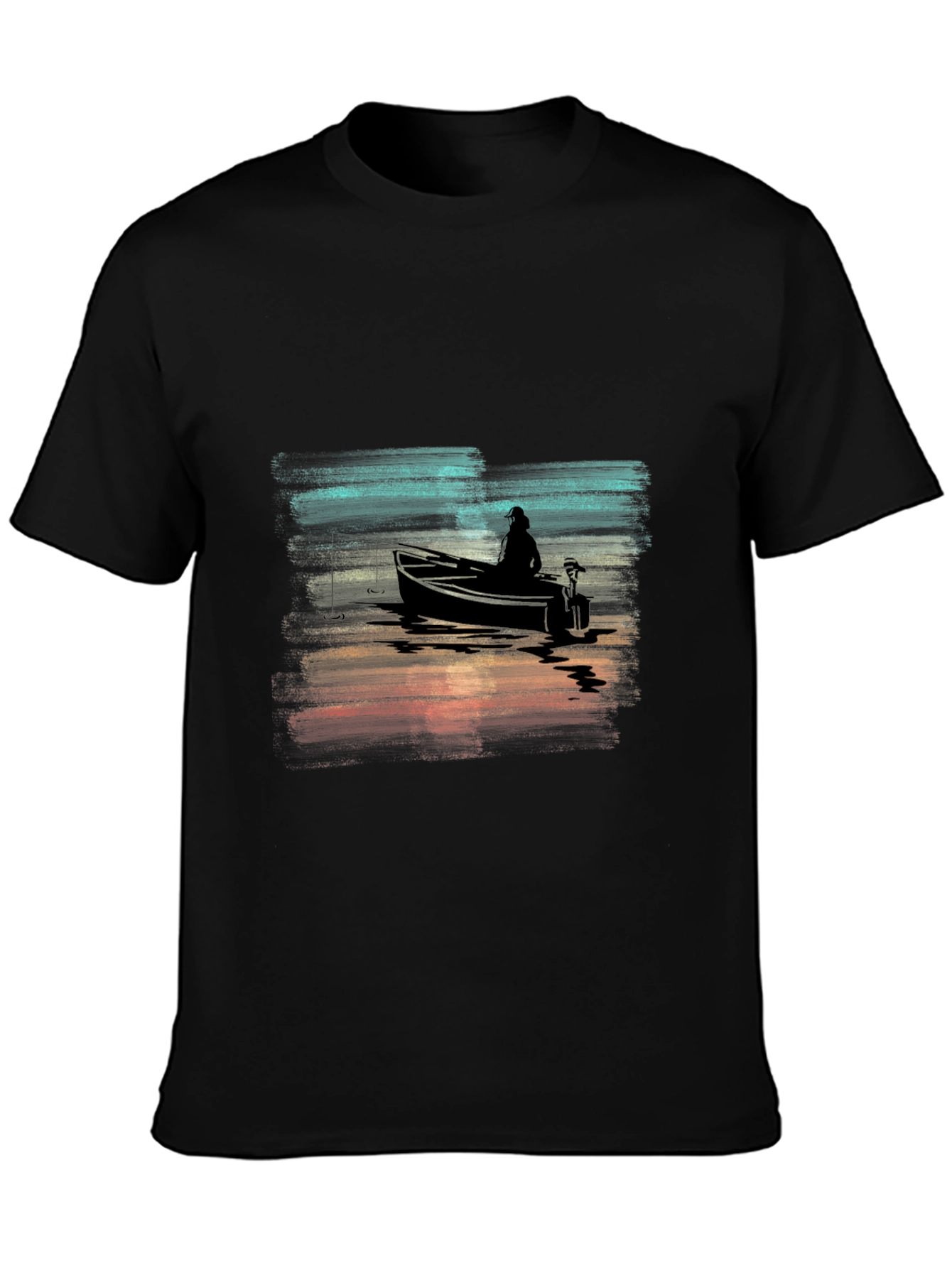 Vintage Fishing Boat Graphic Tee - Black Cotton T-Shirt