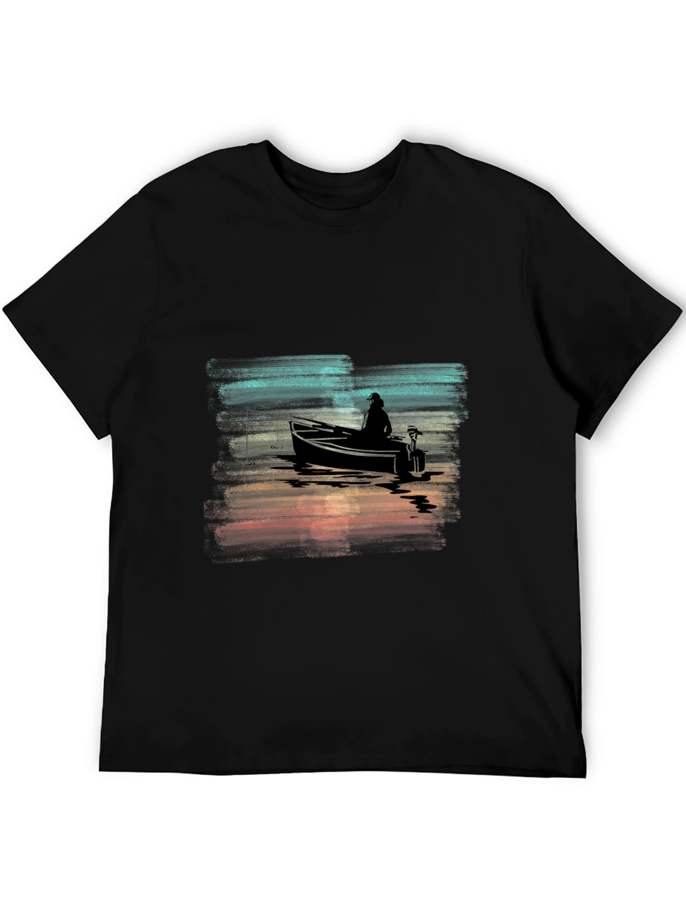 Vintage Fishing Boat Graphic Tee - Black Cotton T-Shirt