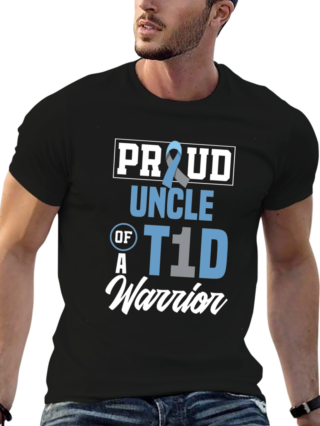 Proud Uncle of a T1D Warrior Black T-Shirt