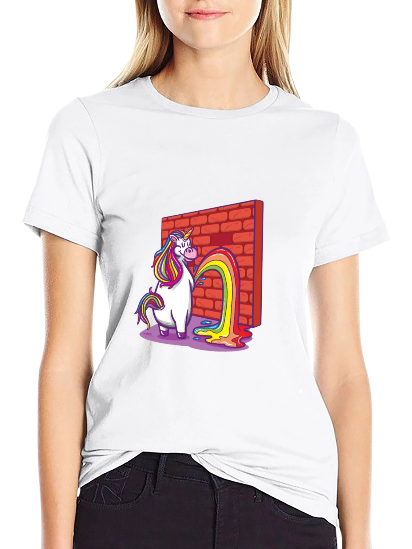Unicorn Rainbow Brick Wall Graphic T-Shirt