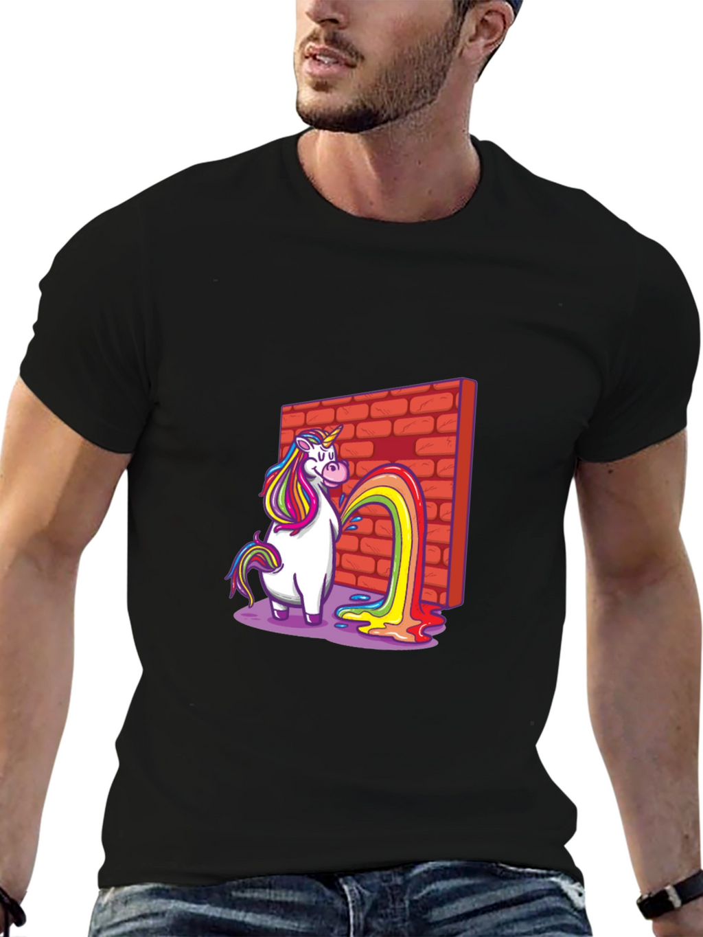 Unicorn Rainbow Brick Wall Graphic T-Shirt