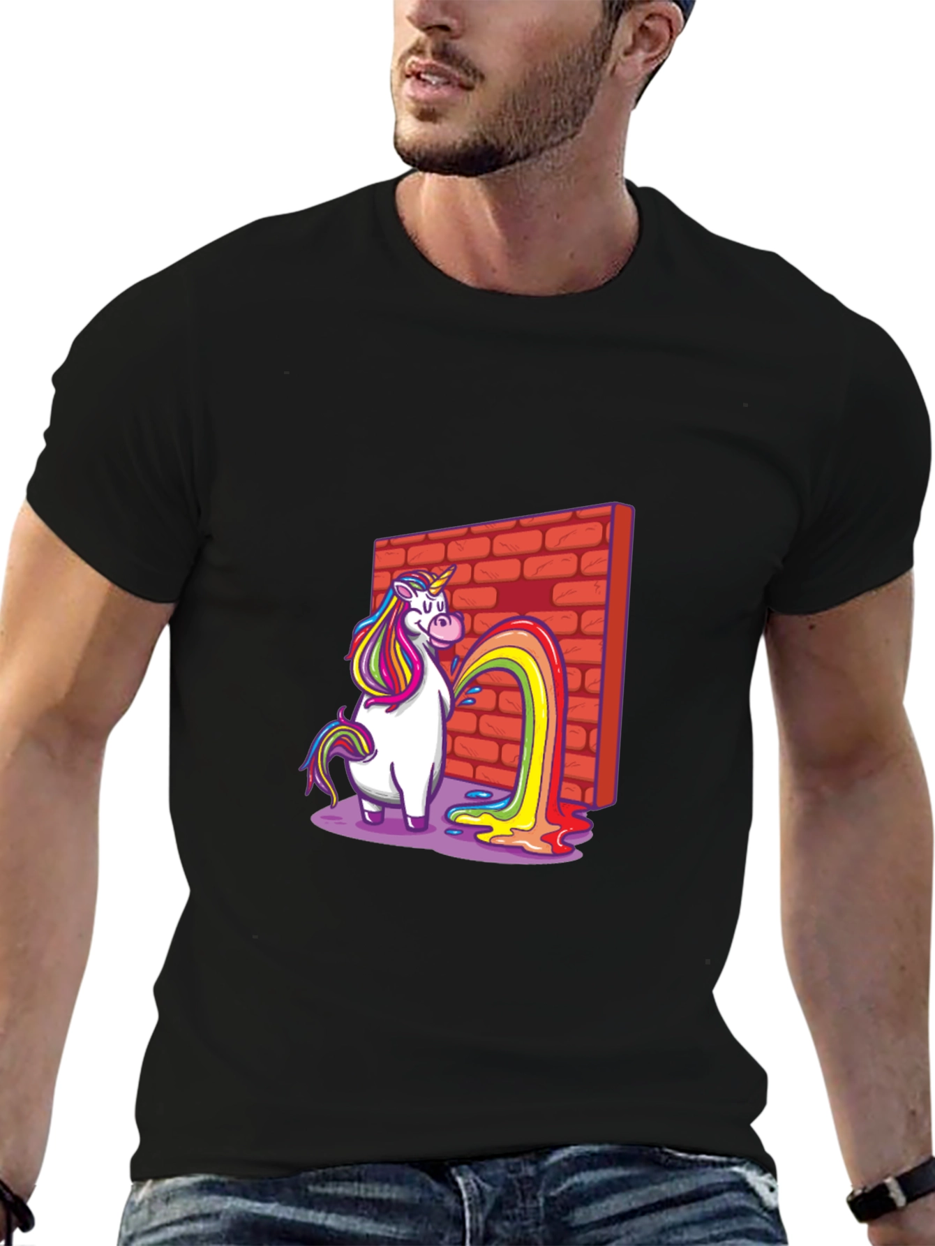 Unicorn Rainbow Brick Wall Graphic T-Shirt