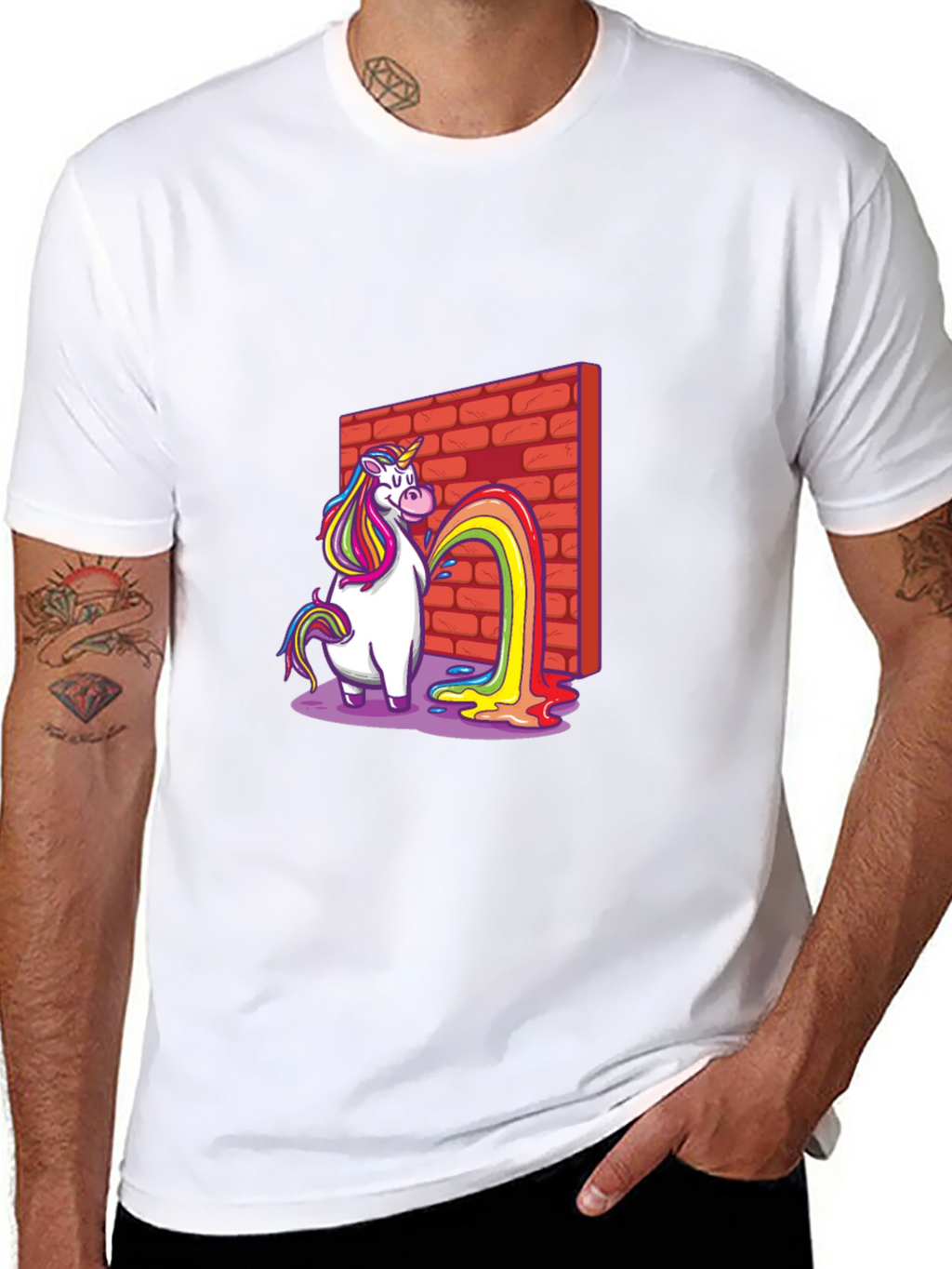 Unicorn Rainbow Brick Wall Graphic T-Shirt