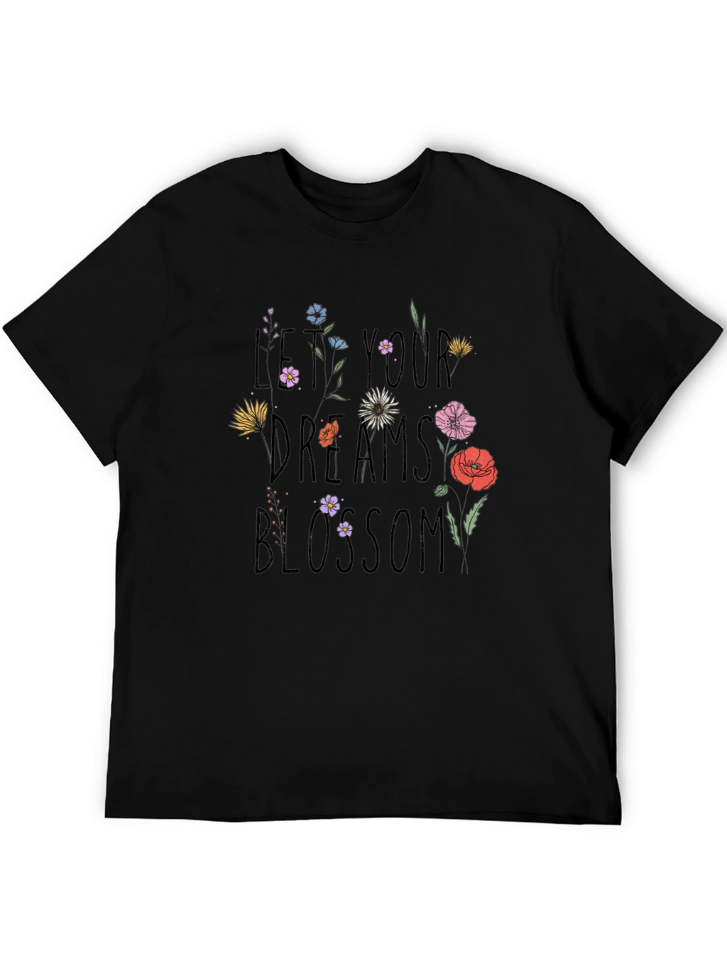 Floral Dreams Blossom Black T-Shirt