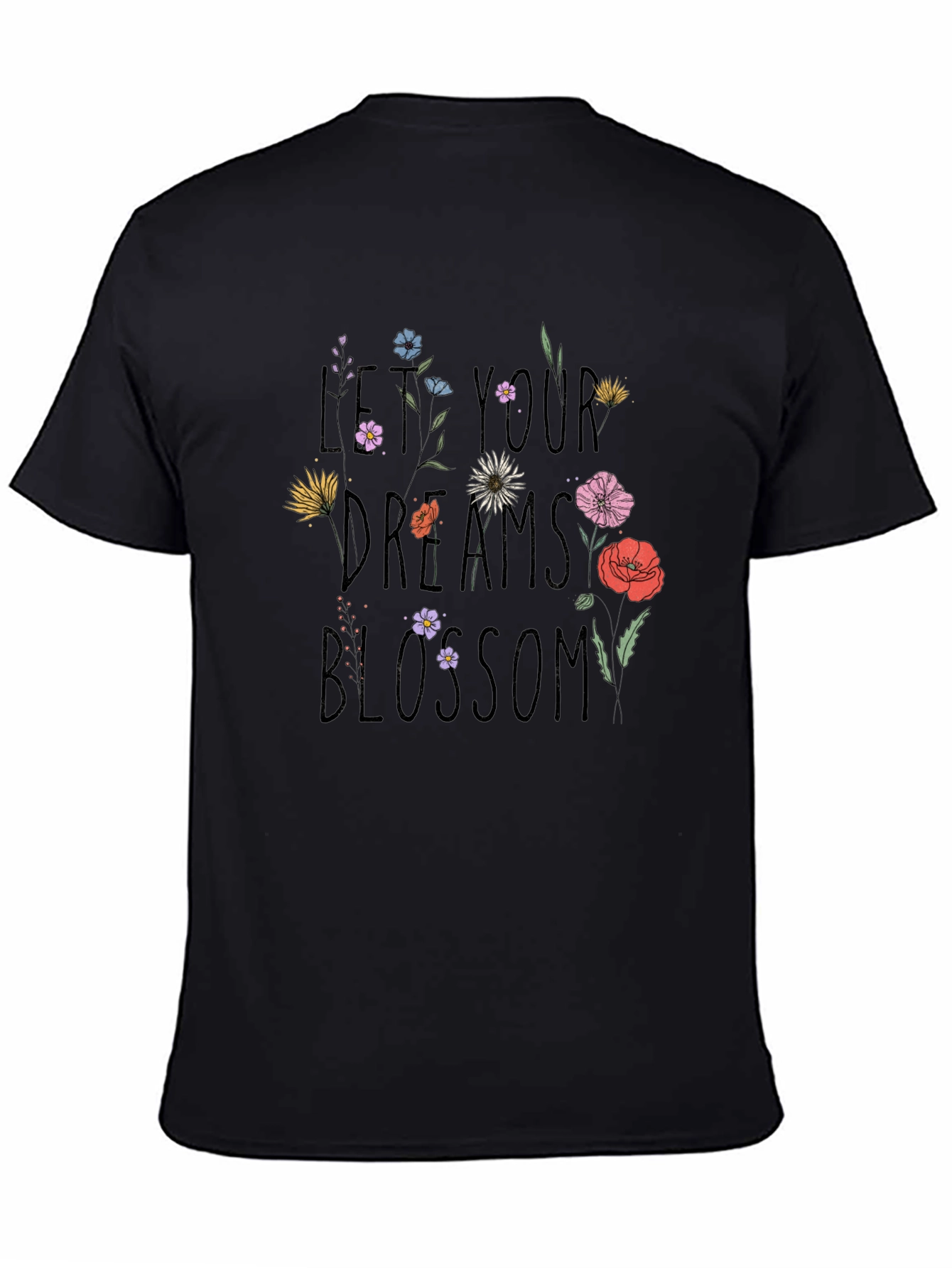 Floral Dreams Blossom Black T-Shirt