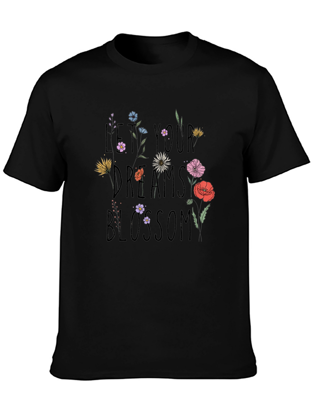 Floral Dreams Blossom Black T-Shirt