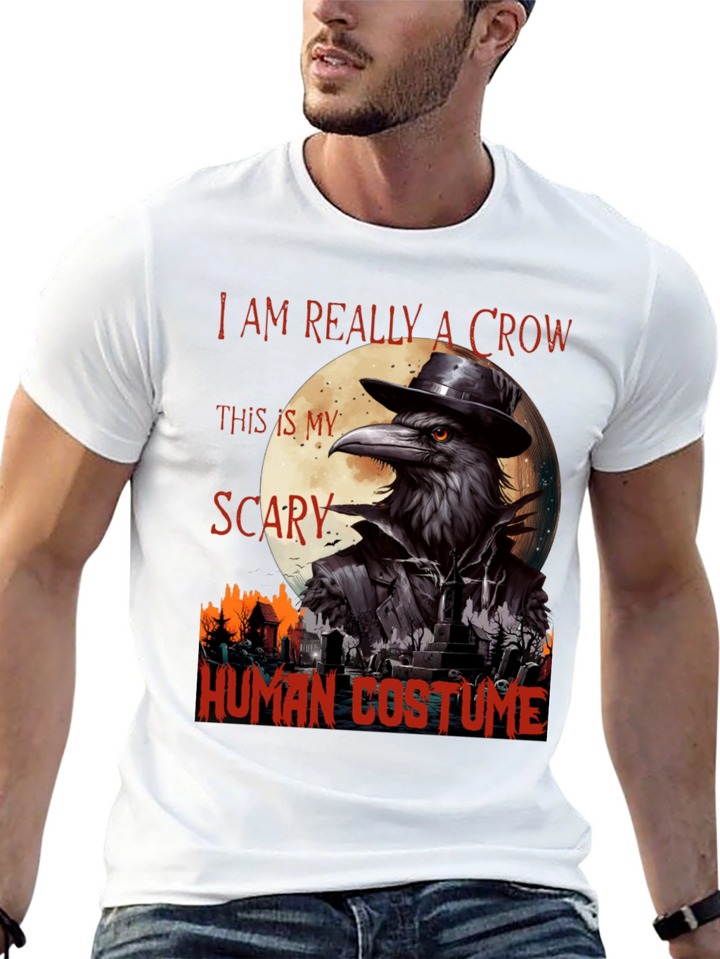 Scary Crow Human Costume Halloween T-Shirt