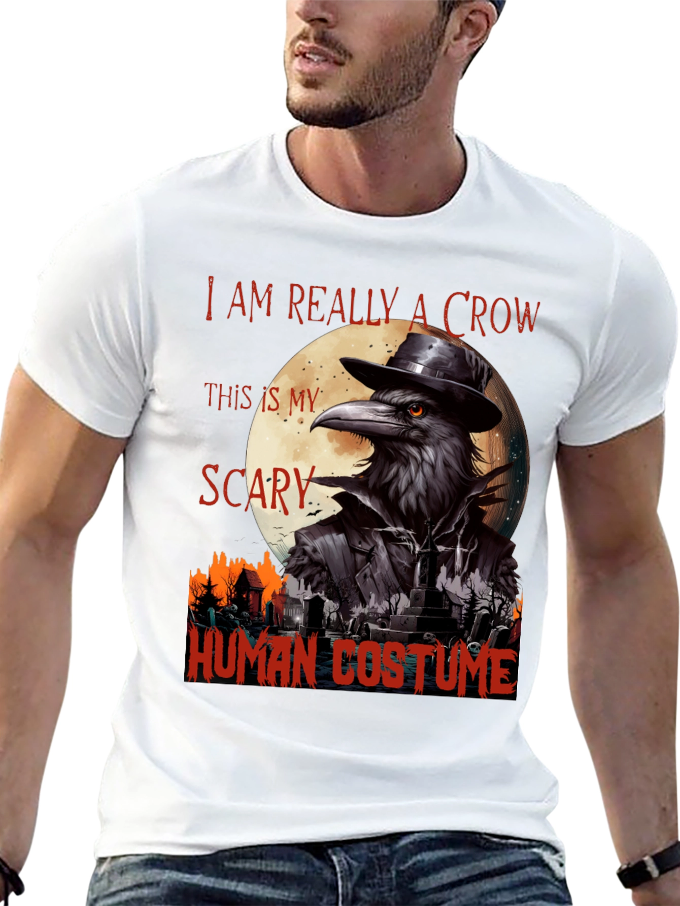 Scary Crow Human Costume Halloween T-Shirt