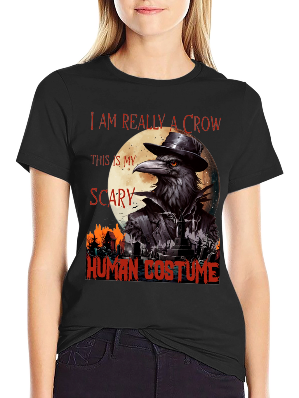 Scary Crow Human Costume Halloween T-Shirt