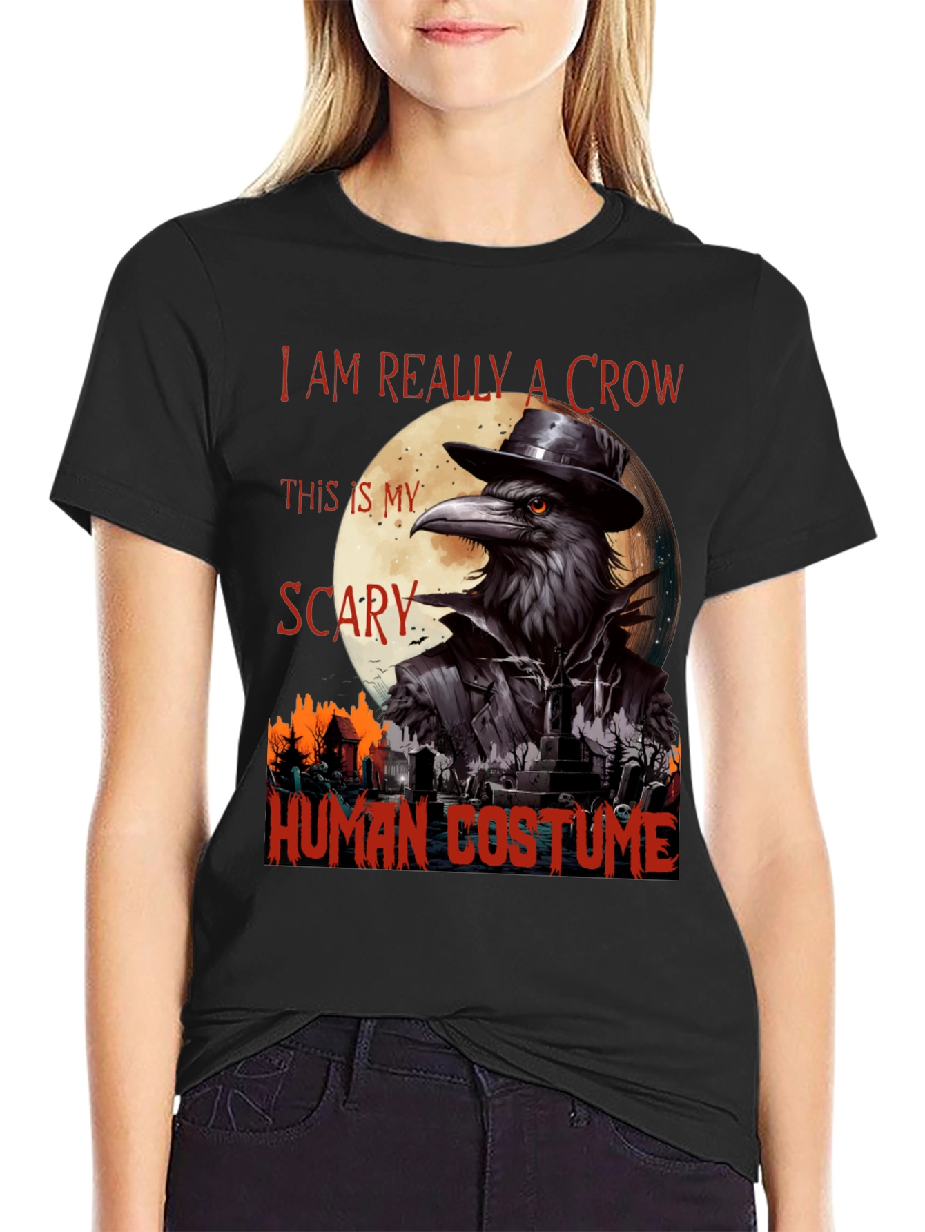 Scary Crow Human Costume Halloween T-Shirt