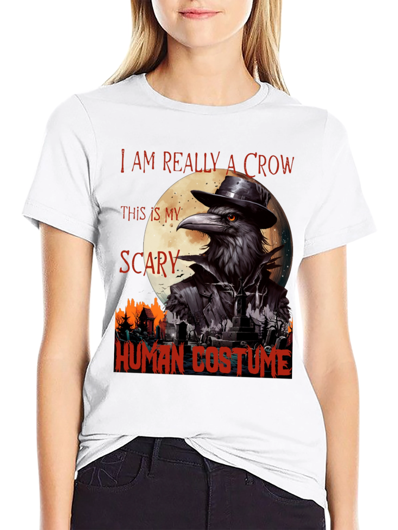 Scary Crow Human Costume Halloween T-Shirt