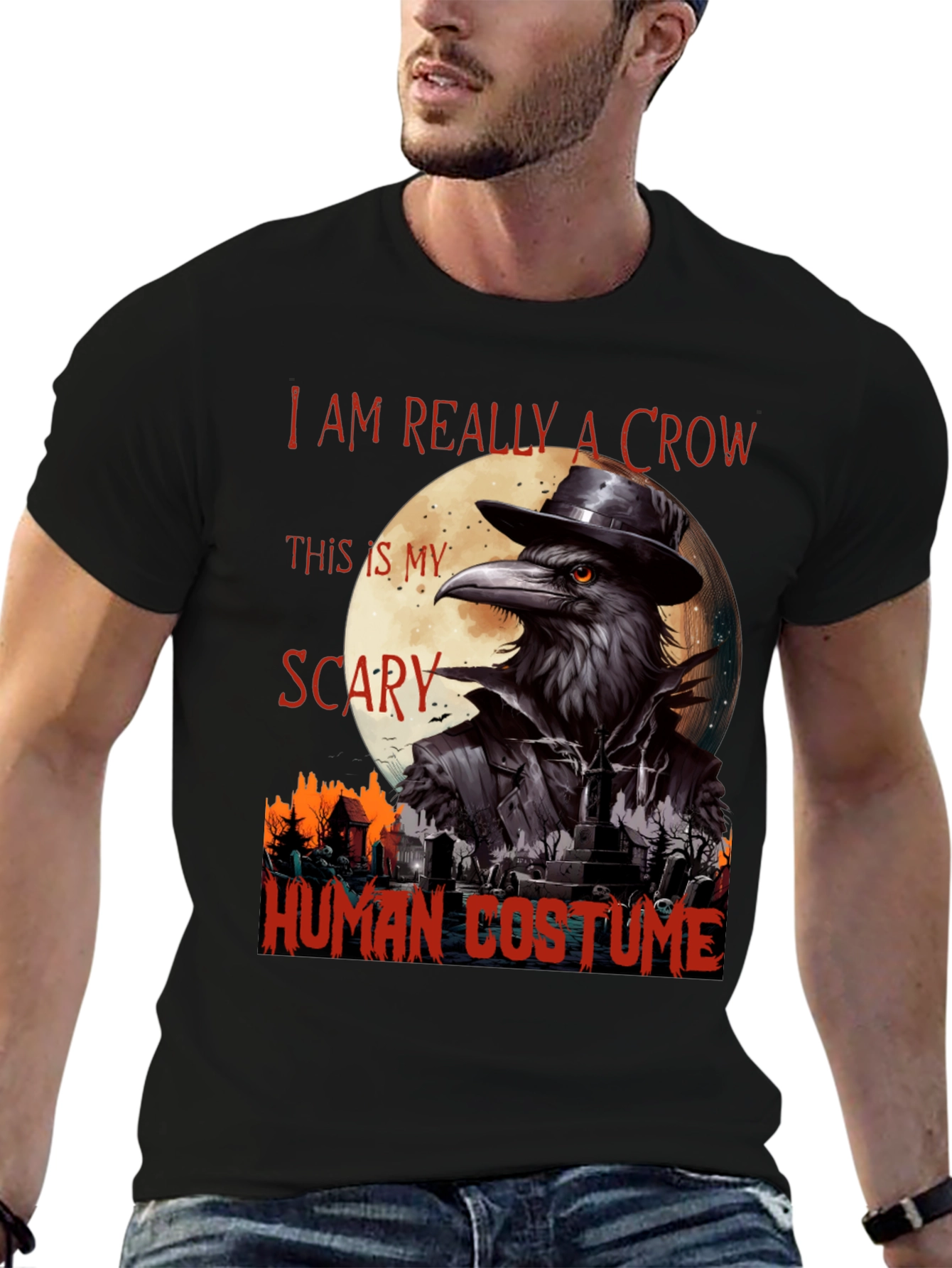Scary Crow Human Costume Halloween T-Shirt