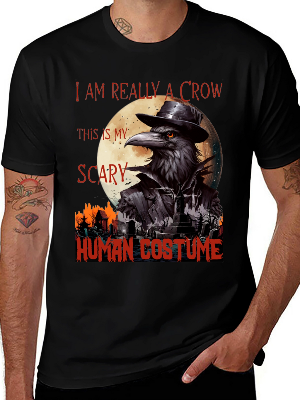 Scary Crow Human Costume Halloween T-Shirt