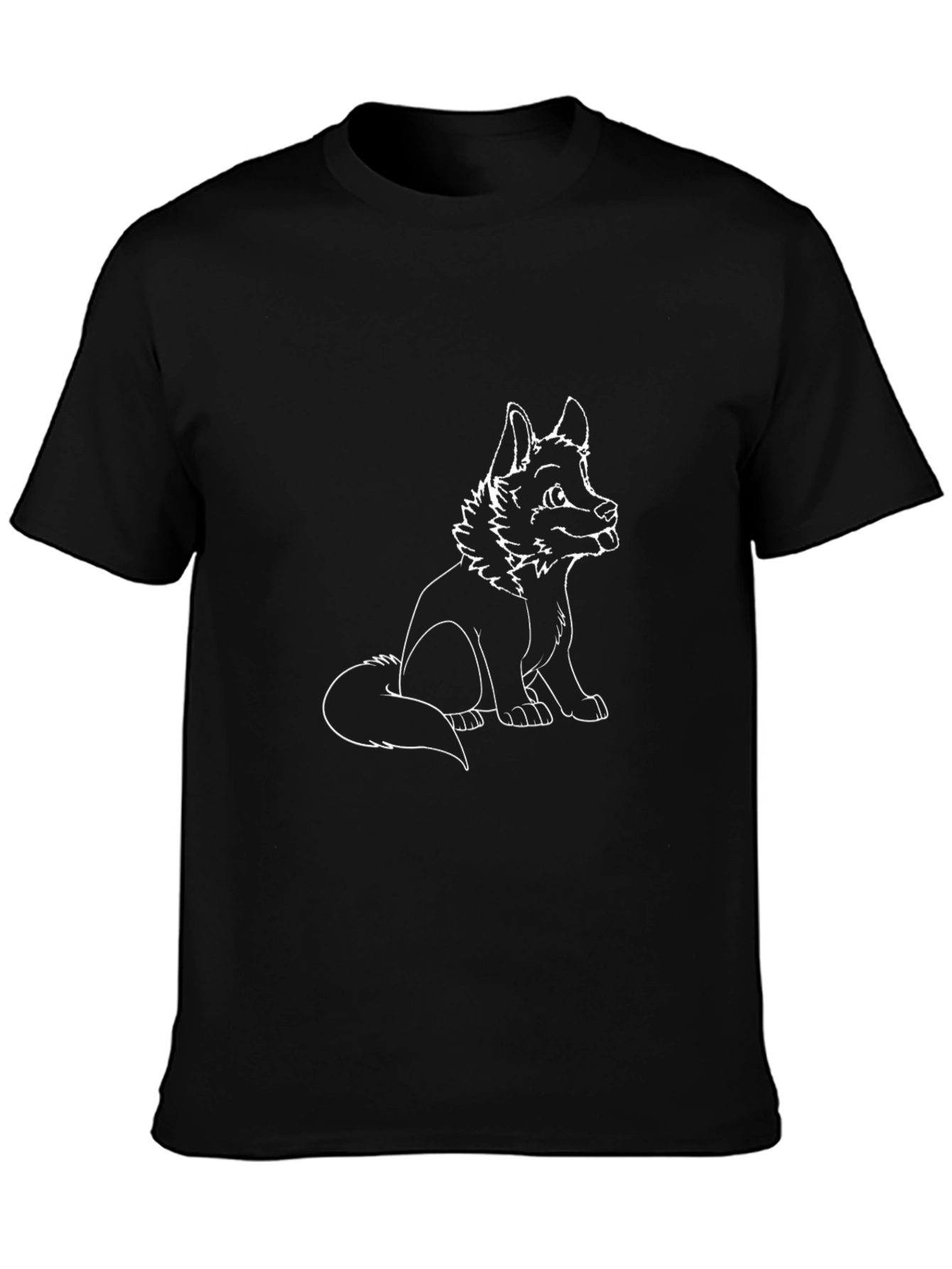Black T-Shirt with White Cartoon Dog Design